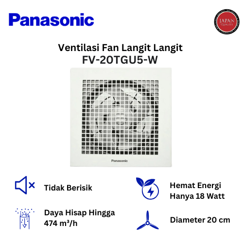 Panasonic Kipas Ventilasi Langit-langit (Ceiling Mount Ventilation Fan) FV-20TGU5-W, 16 Watt - White