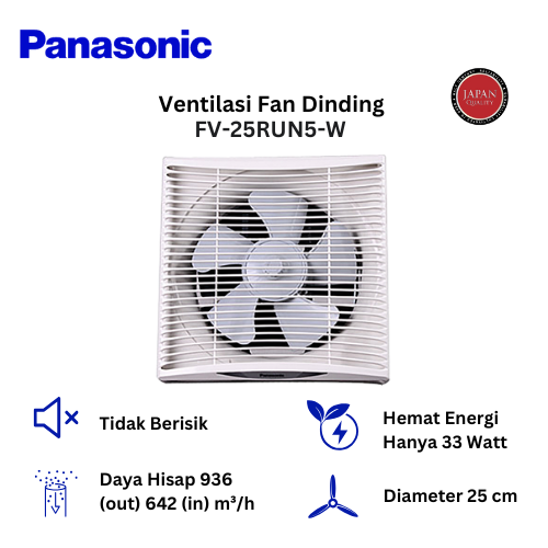 Panasonic Kipas Ventilasi Dinding (Wall Mount Ventilation Fan) FV-25RUN5-W - White/Putih