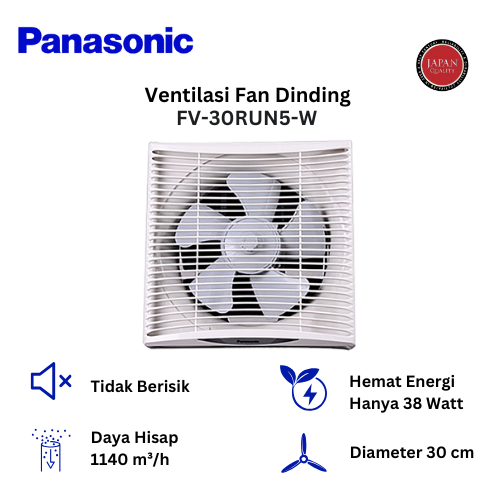 Panasonic Kipas Ventilasi Dinding (Wall Mount Ventilation Fan) FV-30RUN5-W - White/Putih