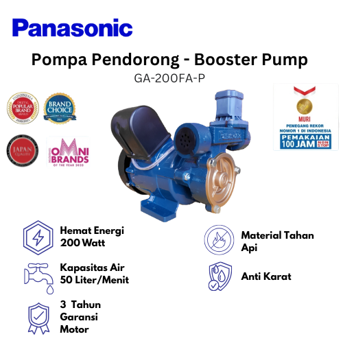 Panasonic Pompa Air Pendorong/Booster Pump GA-200FA-P Flow Switch + Double Coating - Blue