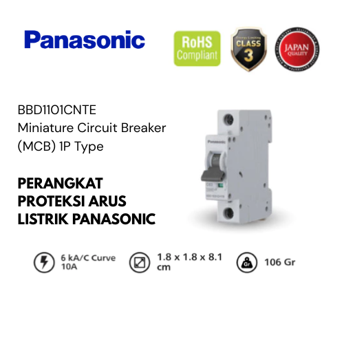 Panasonic MCB (Miniature Circuit Braker) 6kA 1P1E 10A C Type - BBD1101CNTE