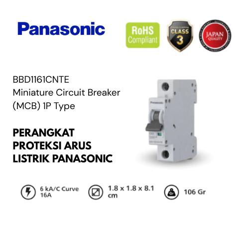 Panasonic MCB (Miniature Circuit Braker) 6kA 1P1E 16A C Type - BBD1161CNTE