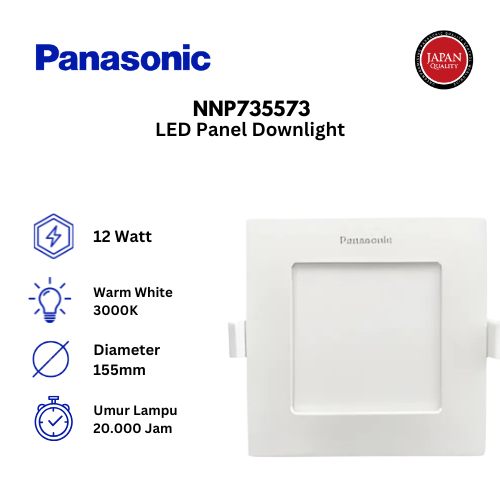 Panasonic LED Panel Downlight Square / Lampu Panel Kotak 12 Watt NNP735573 - Warm White