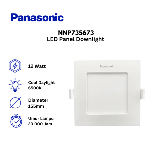 Panasonic LED Panel Downlight Square / Lampu Plafon 12 Watt NNP735673 - Cool Daylight
