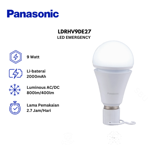 Panasonic LED Emergency Light (Lampu Darurat) LDRHV9DE27 9 Watt - Cool Daylight