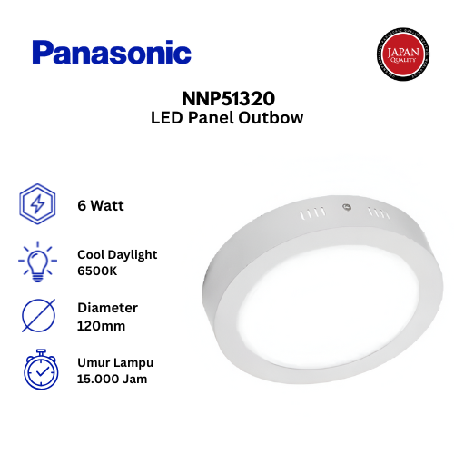PanasoniC LED Panel Outbow 6 Watt NNP51320 - Cool Daylight