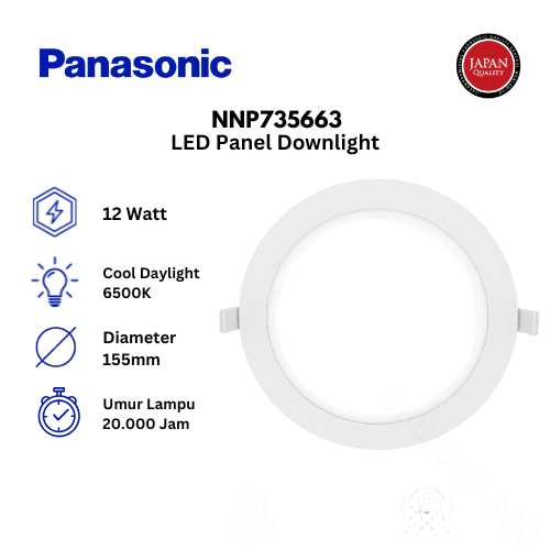 Panasonic LED Downlight 12 Watt (Bulat) Inbow Slim Panel NNP735663 - Cool Daylight